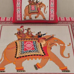 MILAAV Red Ethnic Motifs 144 TC Single Bedsheet with 1 Pillow Covers image 3