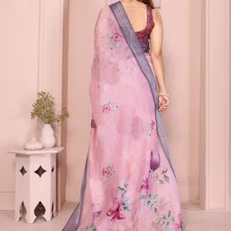 Jinal & Jinal Floral Zari Linen Blend Saree image 3