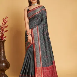 House Of Pataudi Woven Embellished Art Silk Patola Saree-picture-15