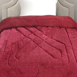 FABINALIV Maroon Geometric Woollen Heavy Winter Single Bed Quilt image 2