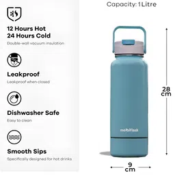 MELBIFY Blue & Grey Single Stainless Steel Solid Double Wall Vacuum Water Bottle image 3