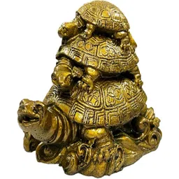 numeroastro Yellow Polyresin Living Room Triple Turtle Decorative Showpiece - 2.75 In image 3