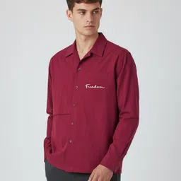 glitchez Typography Detail Spread Collar Relaxed Fit Shirt-picture-33