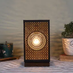 Devansh Gold-Toned Textured Metal Traditional Rectangle Table Lamp image 2