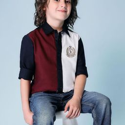 U.S. Polo Assn. Kids Boys Colourblocked Spread Collar Oxford Pure Cotton Shirt-picture-21