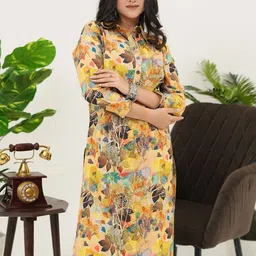 SIMROZ Floral Printed Shirt Collar Regular Pure Cotton Kurta With Palazzos image 5