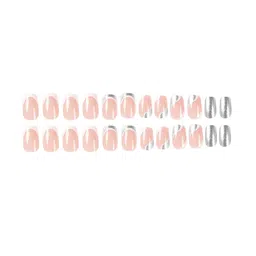 Secret Lives Set Of 24 Glossy With French Tips Reusable Artificial Nails - White Silver image 3