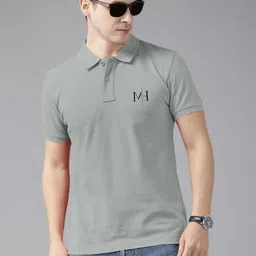 Mast & Harbour Men Solid Polo Collar Cotton Slim Fit Cotton T-shirt-image-89