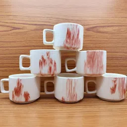 laghima jadon White & Red Printed Ceramic Glossy Cups Set of 6-picture-16