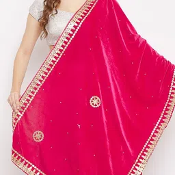 Clora Creation Ethnic Motifs Embroidered Velvet Dupatta with Gotta Patti image 2