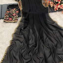 K 5 Fashion Embroidered Pure Chiffon Saree image 3