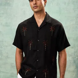 MH&Y Men Comfort Relaxed Fit Floral Printed Cuban Collar Casual Shirt-picture-14