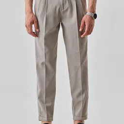 Snitch Men Slim Fit Pleated Chinos Trousers-picture-41