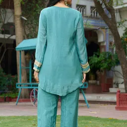 Kaftanize Floral Embroidered V-Neck Tunic With Trousers Co-Ords image 4