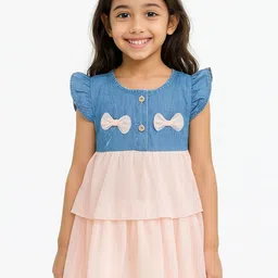 POP STREET KIDS Girls Denim Style Colourblocked Bow Detailed A-Line Dress-image-48
