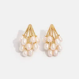 PolluxCraft Gold Plated Pearls Studded Contemporary Korean Stud Earrings-image-90