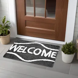 Kuber Industries 6Pcs Black & Grey Printed Rectangle Anti Skid Doormats image 1