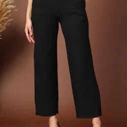 KATLINE Women Relaxed Straight Leg Straight Fit Easy Wash Trousers-image-23