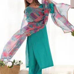 ATOXIC Women Ethnic Motifs Regular Chanderi Cotton Kurta with Palazzos & With Dupatta image 4