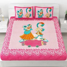 MILAAV Pink Floral 144 TC King Bedsheet with 2 Pillow Covers-picture-36