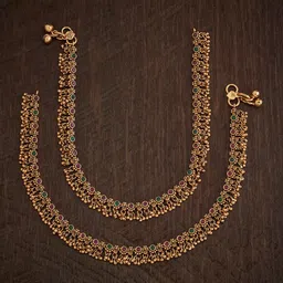Kushal's Fashion Jewellery Set Of 2 Gold-Plated Artificial Stones Anklets-picture-50