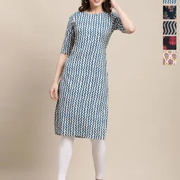 7Threads Women Ethnic Motifs Printed Straight Knee Length Kurtas Thread Work pack of 6-picture-16