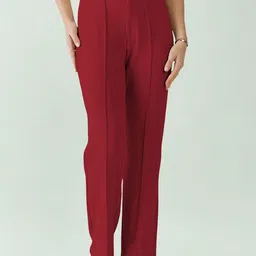 Dream Beauty Fashion Women Solid Straight Fit High-Rise Easy Wash Pleated Trousers-image-37