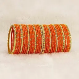 Qufrozy Orange Glass Artificial Stones & Beads Bangle image 3