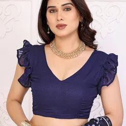 Moda Rapido Floral Beads and Stones Poly Georgette Saree image 2