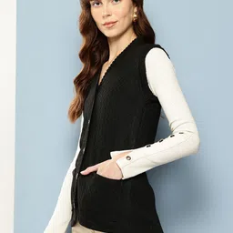 Aarika Self Design V-Neck Woollen Cardigan image 3