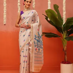 Silk Land Floral Printed Zari Banarasi Saree image 5