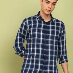 encore by INVICTUS Men Checked Spread Collar Cotton Casual Shirt-image-52