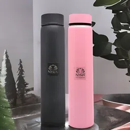 Nyra Kitchenware Black & Pink Set of 2 Stainless Steel Printed Single Wall Vacuum Water Bottle-image-44