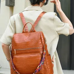 truearch Women Croco Textured Sternum Strap Backpack-image-74