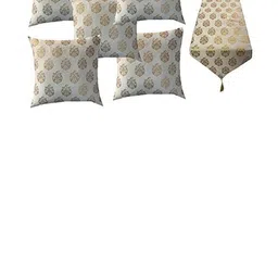 Pinkparrot 12x70 inch jacquard silk table runner and 5 pcs 16x16 inch cushion covers-image-41