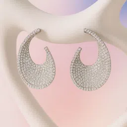 KARATCART Silver-Plated American Diamond Studded Crescent Shaped Drop Earrings-picture-47