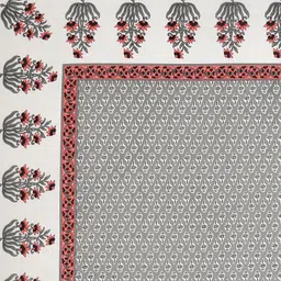 ZAHYA Grey & Peach-Coloured Ethnic Motifs 144 TC King Bedsheet with 2 Pillow Covers image 4