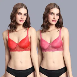 samvar Women Red,Pink Cotton Blend Bra Panty Set for Lingerie Set Undergarments Pack of 2-picture-33