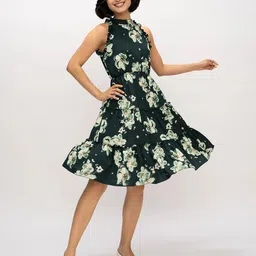 DressBerry Women Floral Printed Round Neck Fit & Flare Dress-image-96