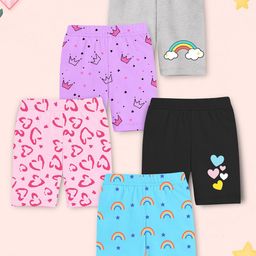 YK X Trampoline Girls Pack Of 5 Conversational Printed Slim Fit Cycling Sports Shorts-picture-14