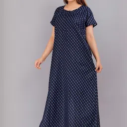 AAKARSHANA CREATION Blue Pure Cotton Maxi Printed Nightdress image 4