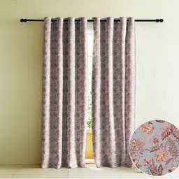 CASABLEU Pink Set of 2 Floral Room Darkening Long Door Curtain-image-47