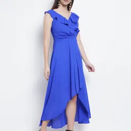 Purple State Tie-Up Neck Georgette Fit & Flare Maxi Dress image 3