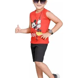 MUSNAH GARMENTS Kids-Unisex Red Pure Cotton Clothing Set-picture-30