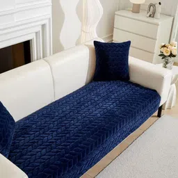 HOMETHREADS Navy Blue & Navy Blue Sofa Cover-picture-36