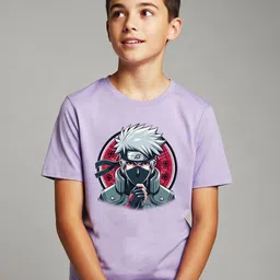 LONDON STREETS Boys Lavender Printed Round Neck Cotton T-shirt-image-86