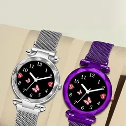 WATCHSTAR Women Dial & Stainless Steel Straps Analogue Watch Mag Flower Silver+PurpleSZNN36514465-image-60