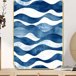 Myntra Elegant Homes Blue & White Wood Abstract Ocean Waves Sparkle Wall Art-picture-14