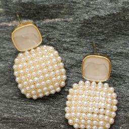 VAGHBHATT Pearls Beaded Square Shaped Drop Earrings-picture-5