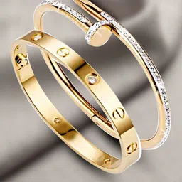 MEENAZ Set Of 2 Gold-Plated Stainless Steel Anti Tarnish Stone Studded Kada Bracelets-picture-50